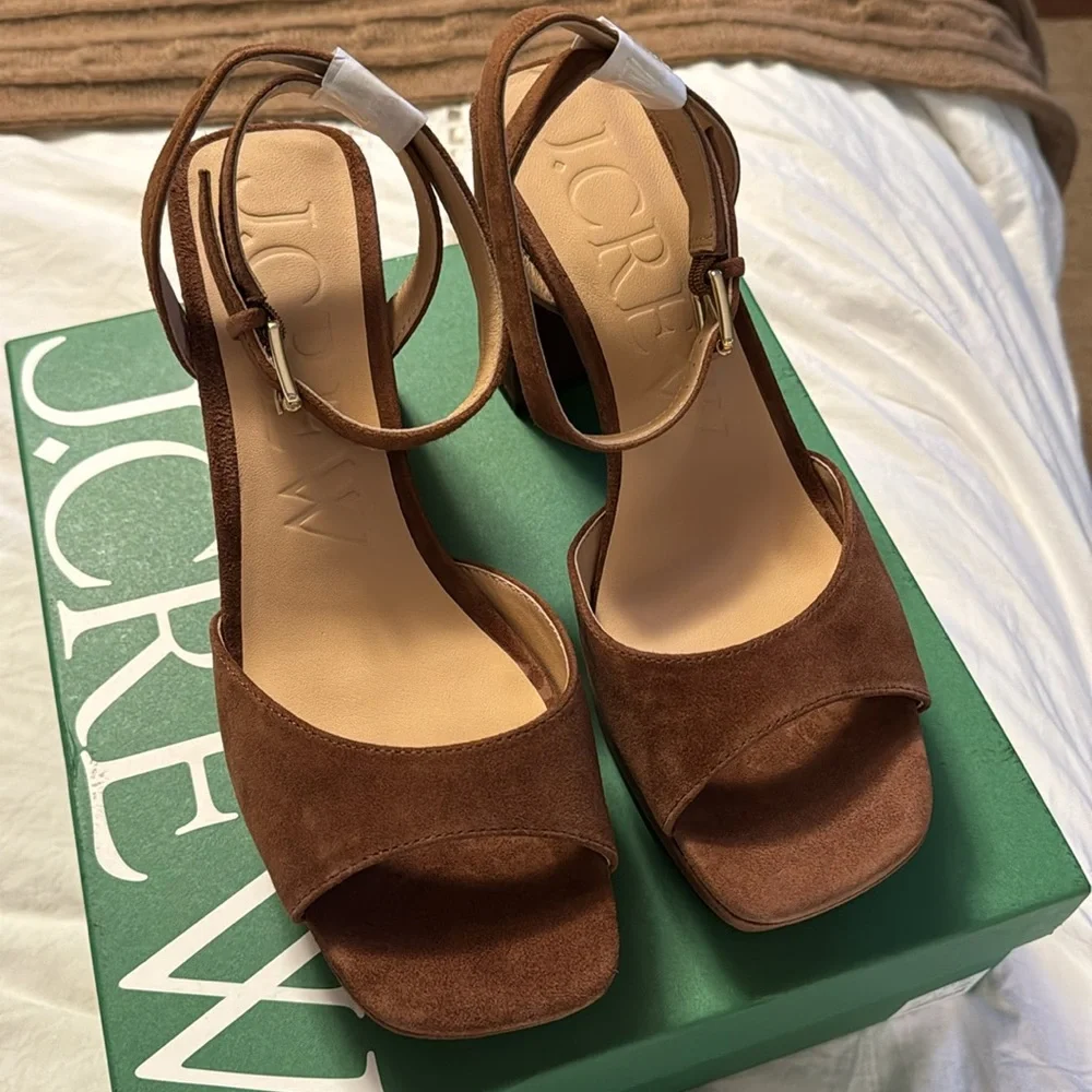 J.Crew Ankle strap platform heels in suede BX909